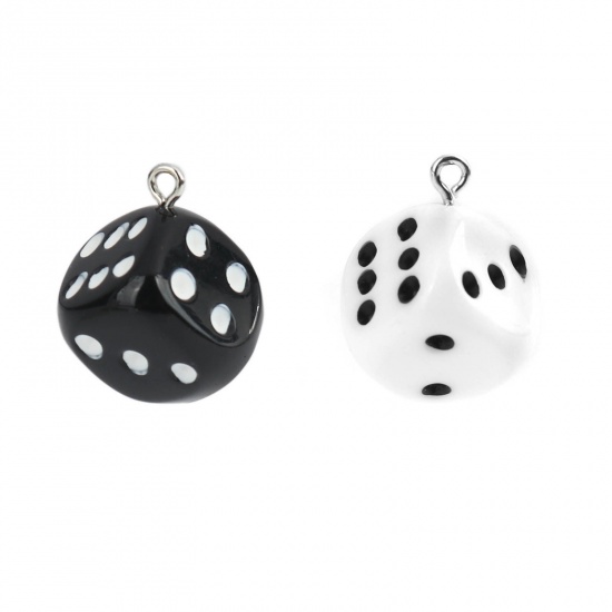 Picture of Plastic Charms Dice Silver Tone Black & White 24mm x 20mm, 5 PCs