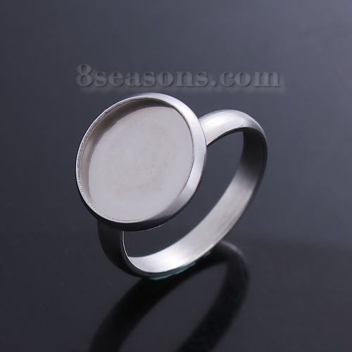 Picture of 304 Stainless Steel Rings Round Silver Tone Cabochon Settings (Fits 10mm Dia.) 17.5mm( 6/8")(US size 7), 1 Piece