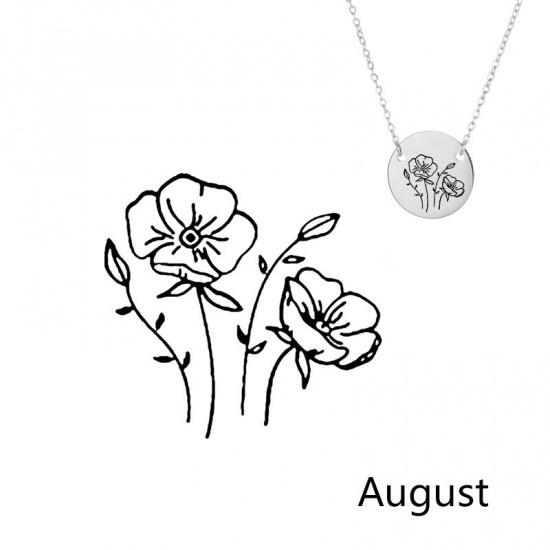 Picture of 316L Stainless Steel Birth Month Flower Necklace Silver Tone December Christmas Holly Leaf 42cm(16 4/8") long, 1 Piece