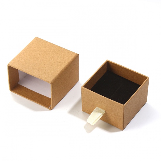 Picture of Paper Jewelry Rings Gift Boxes Rectangle Brown 52mm(2") x 50mm(2") , 2 PCs