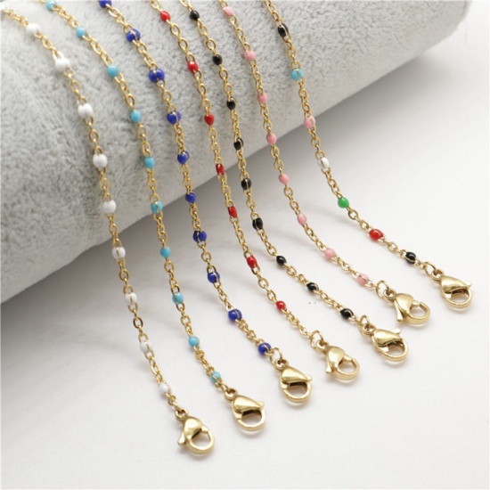 Picture of 304 Stainless Steel Link Cable Chain Necklace Gold Plated At Random Enamel 60cm(23 5/8") long, 1 Piece