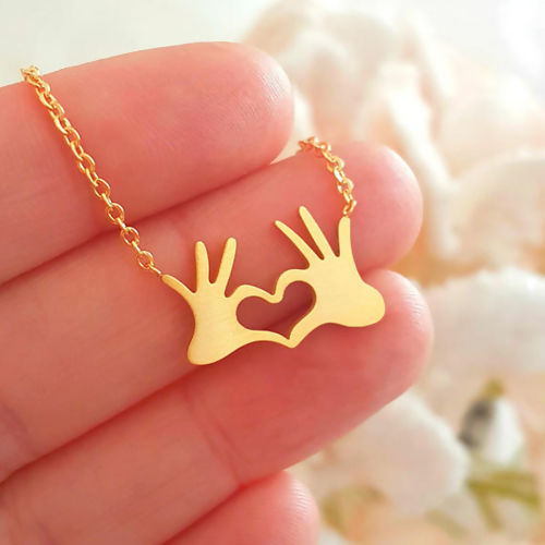 Picture of Necklace Gold Plated Hand Sign Gesture Heart 43.5cm(17 1/8") long, 1 Piece