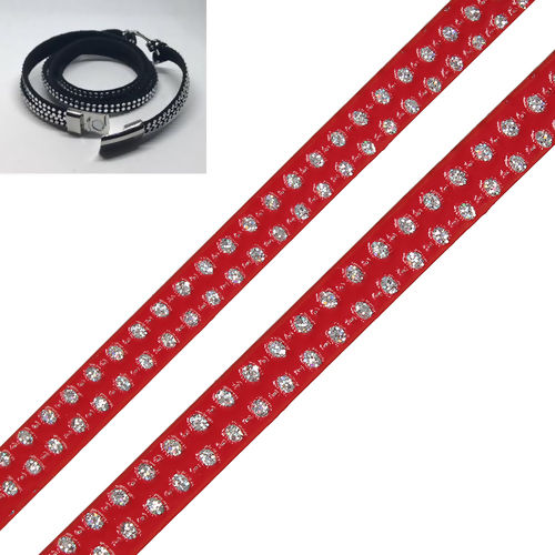 Picture of PU Leather Jewelry Cord Rope Red Glitter 10mm( 3/8"), 3 PCs (Approx 120cm - 95cm/PC)