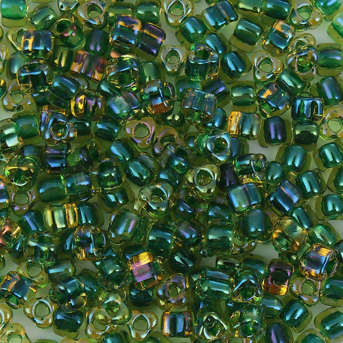 Immagine di (Japan Importazione) Vetro Seme Triangolare Perline Verde & Giallo Colore Interno Come 4.7mmx 4.4mm, Foro: Circa 1.7mm x1.5mm, 10 Grammi (Circa 11 Pz / Grammo)