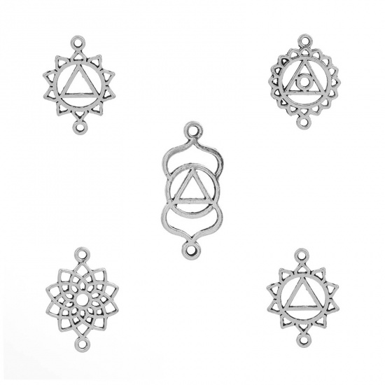 Picture of Zinc Based Alloy Yoga Healing Connectors Flower Antique Silver Heart/ Anahata 20mm x 15mm, 50 PCs