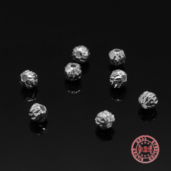 Picture of Sterling Silver Spacer Beads Round Silver Hollow About 10mm Dia., Hole:Approx 2mm, 1 Piece