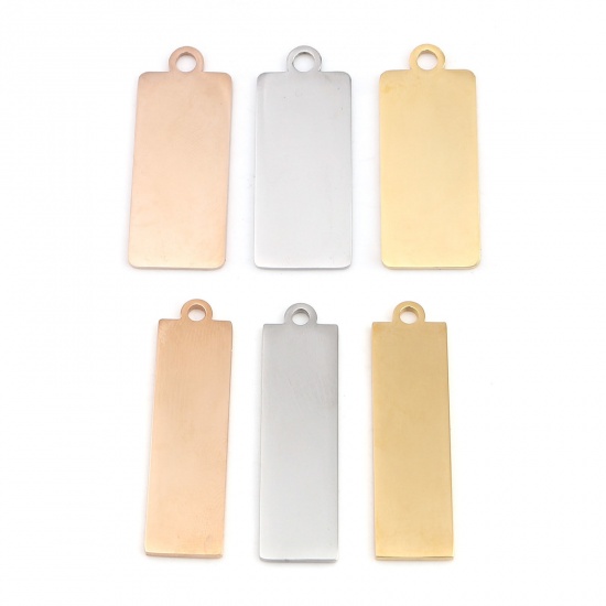 Picture of 304 Stainless Steel Pendants Rectangle Gold Plated Blank Stamping Tags 40mm x 11mm, 1 Piece