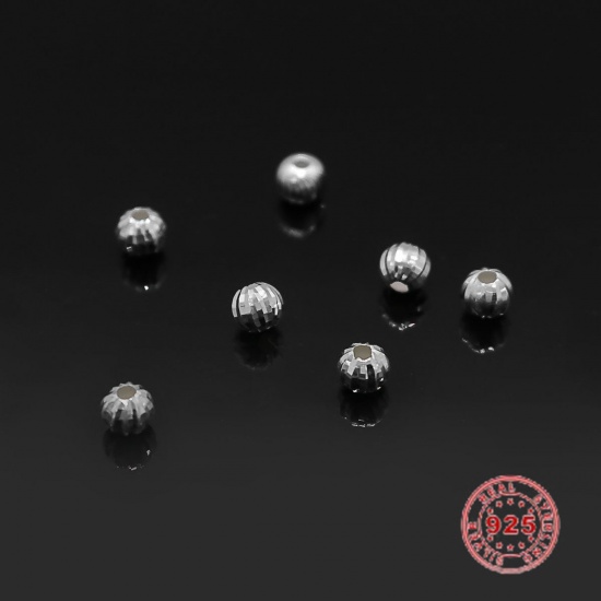 Picture of Sterling Silver Spacer Beads Watermelon Fruit Silver Stripe Hollow About 5mm Dia., Hole:Approx 1.5mm, 5 PCs