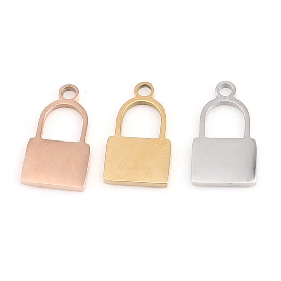 Picture of 304 Stainless Steel Blank Stamping Tags Charms Lock 16mm x 9mm