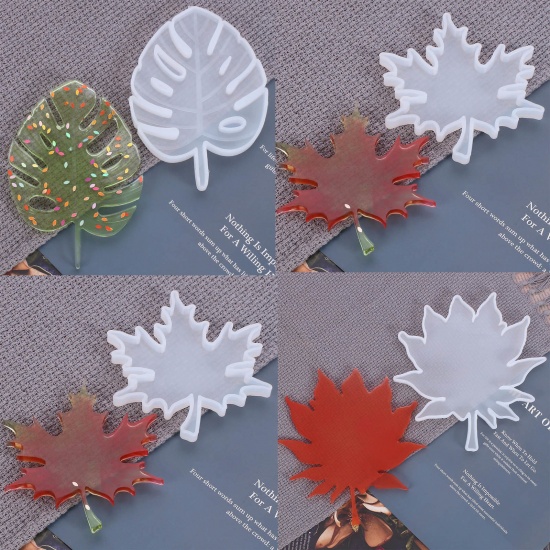 Picture of Silicone Resin Mold For Jewelry Making Maple Leaf White 10cm x 9.2cm, 1 Piece