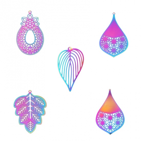 Picture of Stainless Steel Filigree Stamping Pendants Leaf