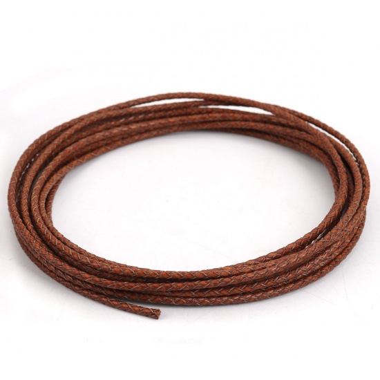 Picture of Real Leather Jewelry Cord Rope Braided Coffee 3mm( 1/8"), 1 Roll (Approx 5 M/Roll)