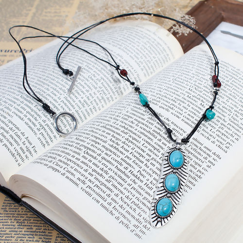 Picture of Boho Chic Necklace Feather Imitation Turquoise