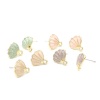 Picture of Ear Post Stud Earrings Findings Shell Gold Plated Light Green W/ Loop 12mm x 12mm, Post/ Wire Size: (21 gauge), 6 PCs
