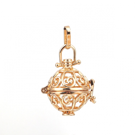 Picture of Copper Pendants Mexican Angel Caller Bola Harmony Ball Wish Box Locket Heart Silver Tone Can Open (Fits 16mm Beads) 43mm(1 6/8") x 26mm(1"), 2 PCs