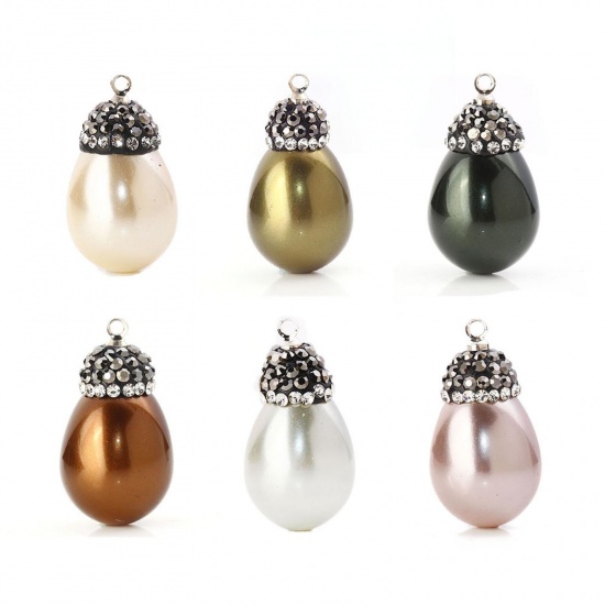 Picture of Shell Micro Pave Charms Drop Clear Rhinestone Imitation Pearl