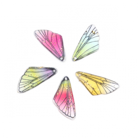 Picture of Resin Insect Charms Wing Fuchsia & Green Foil 25mm x 12mm, 10 PCs