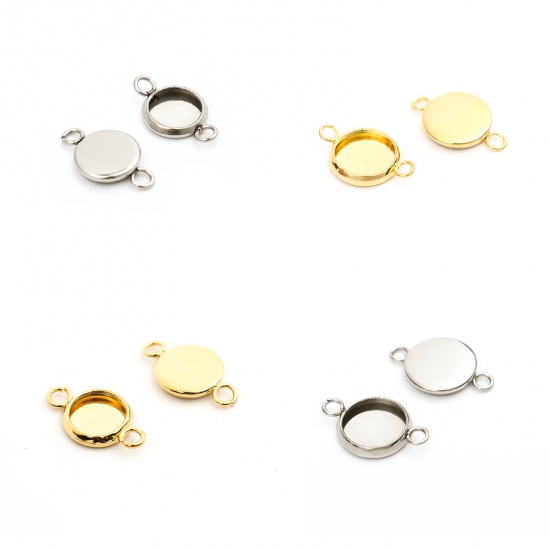 Picture of 304 Stainless Steel Connectors Round Gold Plated Cabochon Settings (Fit 25mm Dia.) 3.6cm x 2.7cm, 10 PCs
