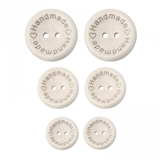 Picture of Wood Sewing Buttons Scrapbooking Two Holes Round Natural 25mm Dia., 50 PCs
