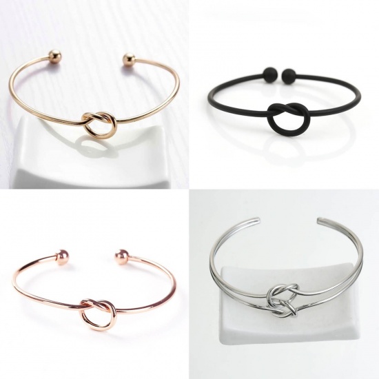Picture of New Fashion Copper Cuff Bangles Bracelet Gold Plated Heart Love Knot 17cm(6 6/8") long, 1 Piece