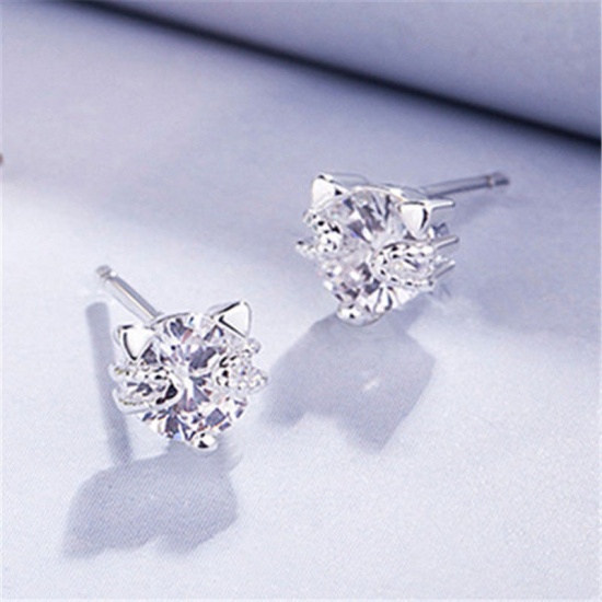 Picture of Copper Exquisite Ear Post Stud Earrings Cat Animal Multicolour Cubic Zirconia