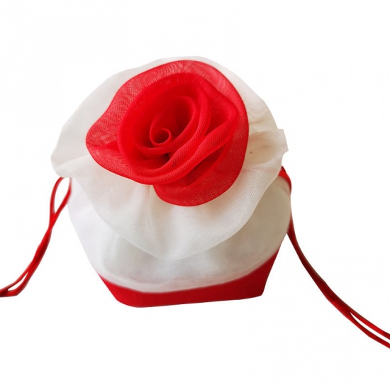 Picture of Wedding Gift Yarn Wedding Gift Organza Jewelry Bags Rose Flower Multicolor 2 PCs
