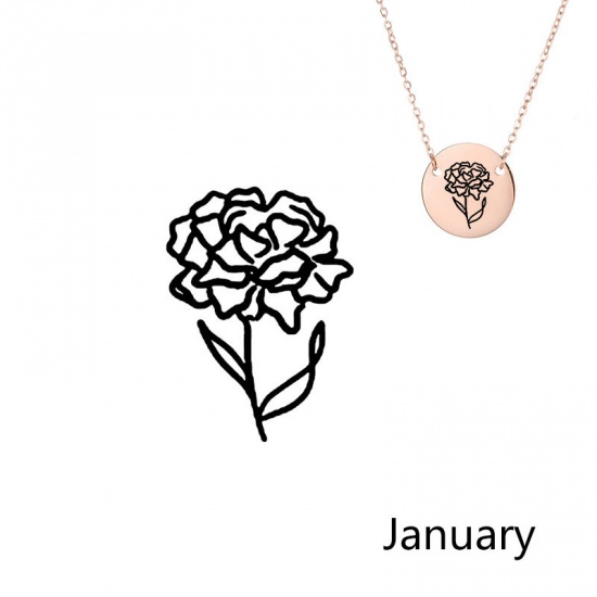Picture of 316L Stainless Steel Birth Month Flower Necklace Rose Gold December Christmas Holly Leaf 42cm(16 4/8") long, 1 Piece