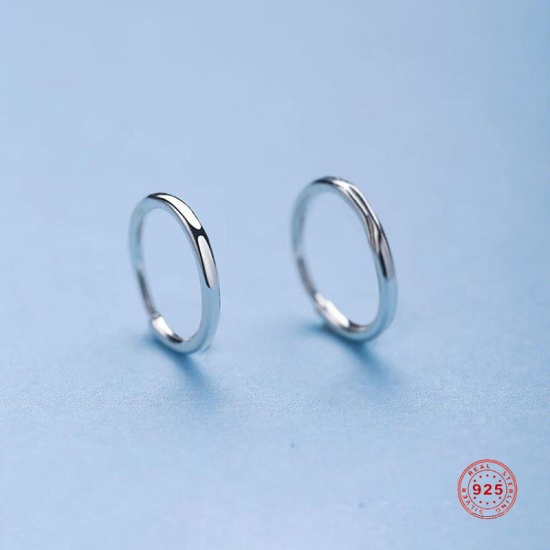 Picture of Sterling Silver Hoop Earrings Silver Color Circle Ring 14.5mm Dia., Post/ Wire Size: (19 gauge), 1 Pair
