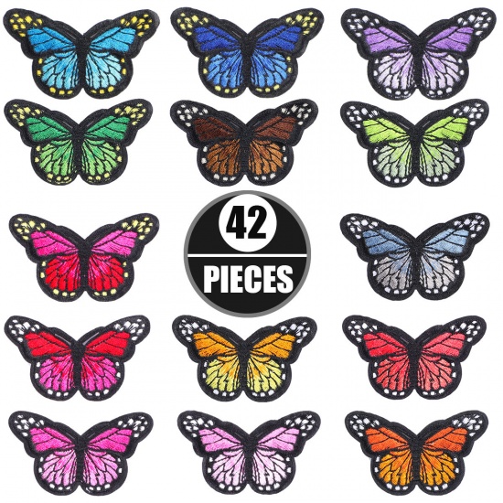 Picture of Polyester Iron On Patches Appliques (With Glue Back) Craft Multicolor Butterfly Animal 1 Set ( 42 PCs/Set)