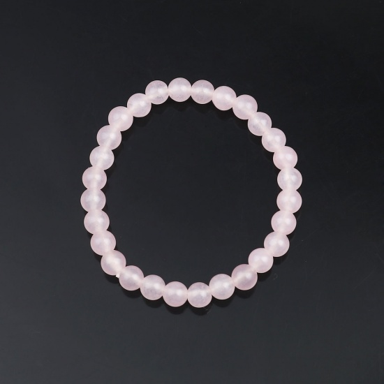 Picture of Natural Chalcedony Elastic Dainty Bracelets Delicate Bracelets Beaded Bracelet Pink Round 21cm(8 2/8") long, 1 Piece