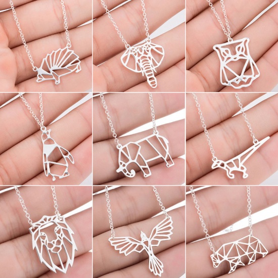 Picture of Stainless Steel Origami Necklace Rose Gold Bear Animal 45cm(17 6/8") long, 1 Piece