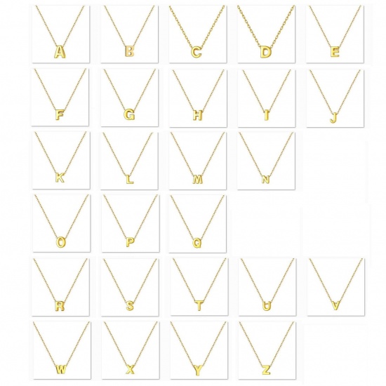 Picture of Stainless Steel Necklace Gold Plated Capital Alphabet/ Letter Message " Z " 45cm(17 6/8") long, 1 Piece