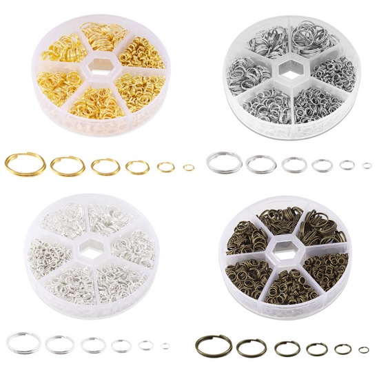 Picture of Iron Based Alloy Double Split Jump Rings Findings Set Silver Plated Circle 12mm Dia. - 4mm Dia., 1 Box