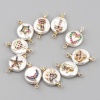 Picture of Shell & Copper Galaxy Connectors Round Gold Plated White Moon Multicolor Rhinestone 21mm x 12mm, 2 PCs