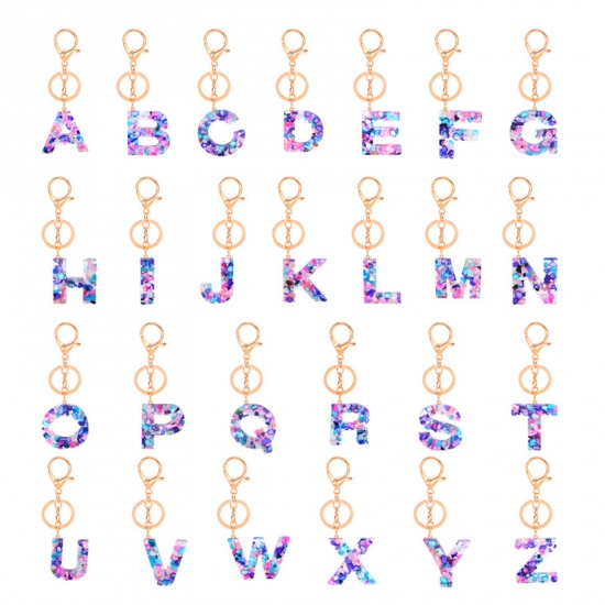 Picture of Zinc Based Alloy & Acrylic Keychain & Keyring Gold Plated Multicolor Capital AlphaBet/ Letter Message " Z " 1 Piece