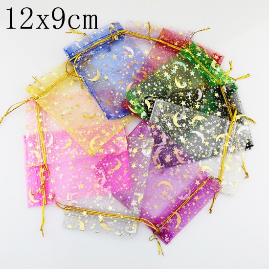 Picture of Wedding Gift Organza Drawstring Bags Rectangle Multicolor Moon 12cm x9cm(4 6/8" x3 4/8"), 20 PCs