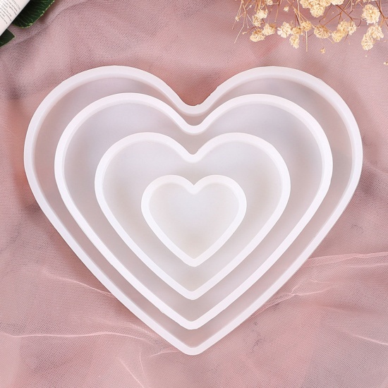 Picture of Silicone Resin Mold For Jewelry Making Heart White 15cm x 11cm, 1 Piece