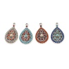 Bild von Zinklegierung Böhmischer Stil Charms Tropfen Antiksilber Orange Grauweiß Strass 29mm x 17mm, 5 Stück
