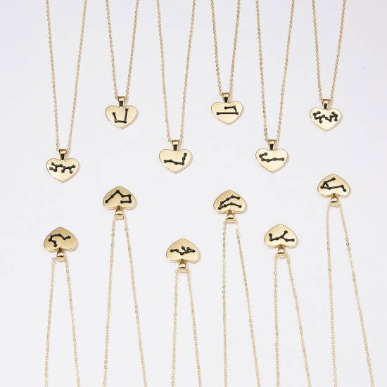 Picture of Cardboard Series Necklace KC Gold Plated Heart Capricornus Sign Of Zodiac Constellations 44cm(17 3/8") long, 1 Piece