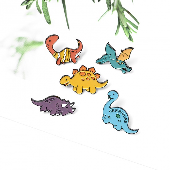 Picture of Pin Brooches Dinosaur Animal Cyan Enamel 25mm x 20mm, 1 Piece