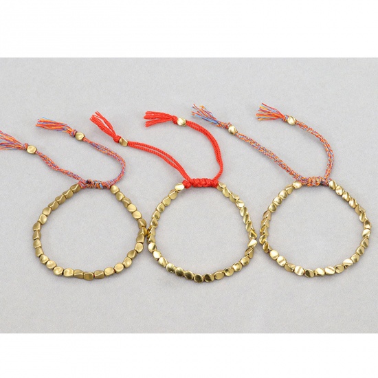 Picture of Copper Dainty Bracelets Delicate Bracelets Beaded Bracelet Gold Plated Adjustable 28cm(11") - 14cm(5 4/8") long, 1 Piece