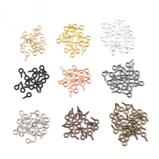 Picture of Iron Based Alloy Screw Eyes Bails Top Drilled Findings Rose Gold 14mm x 7mm, Needle Thickness: 1.7mm, 200 PCs