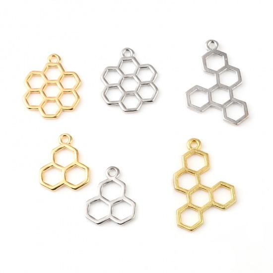 Picture of Zinc Based Alloy Charms Dainty Beehive Gold Plated 19mm x 15mm, 200 PCs