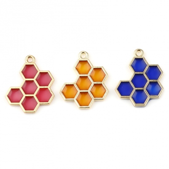 Picture of Zinc Based Alloy Charms Dainty Beehive Gold Plated Yellow Enamel 21mm x 17mm, 5 PCs