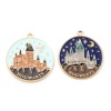 Picture of Zinc Based Alloy Fairy Tale Collection Charms Round Gold Plated Mint Green Castle Enamel 28mm x 25mm, 5 PCs