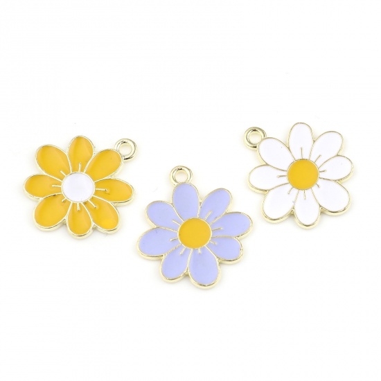 Picture of Zinc Based Alloy Charms Gold Plated White Flower Enamel 23mm x 21mm, 20 PCs