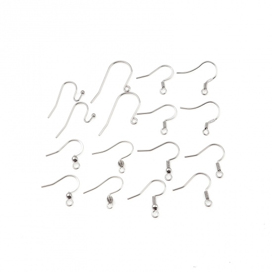 Picture of Stainless Steel Ear Wire Hooks Earring S-shape Silver Tone 22mm x 12mm, Post/ Wire Size: (21 gauge), 50 PCs