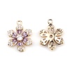 Picture of Copper & Glass Micro Pave Charms Gold Plated Purple Flower Clear Rhinestone 18mm x 13mm, 2 PCs
