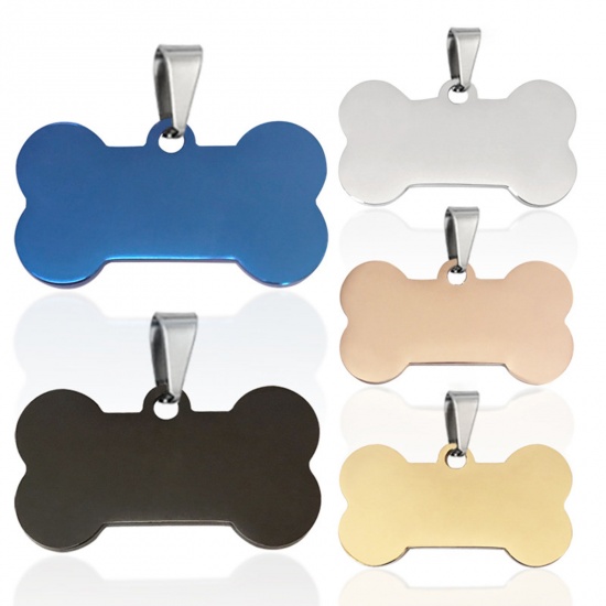 Picture of Stainless Steel Pet Memorial Pendants Bone Silver Tone Blank Stamping Tags 50mm x 28mm, 1 Piece