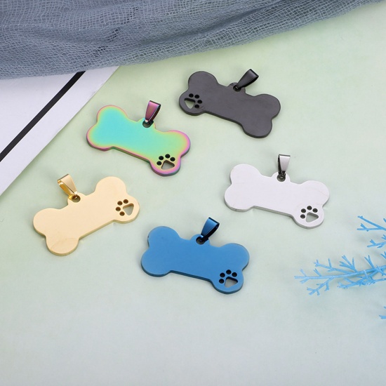 Picture of Stainless Steel Pet Memorial Pendants Bone Multicolor Blank Stamping Tags 40mm x 21mm, 1 Piece
